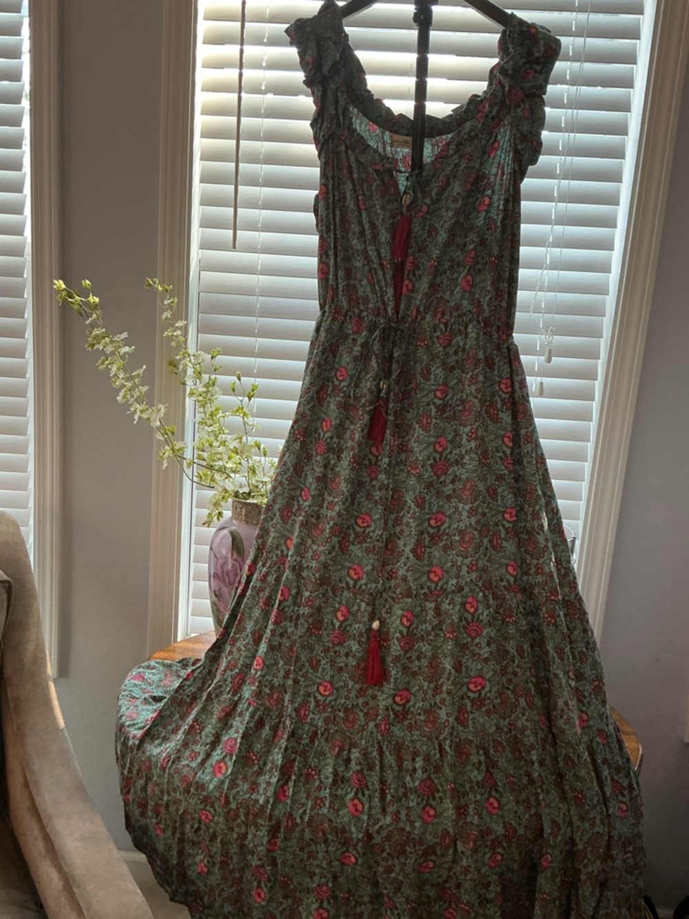 NATURAL LIFE Teal  Maxi Dress with Pink Floral Print